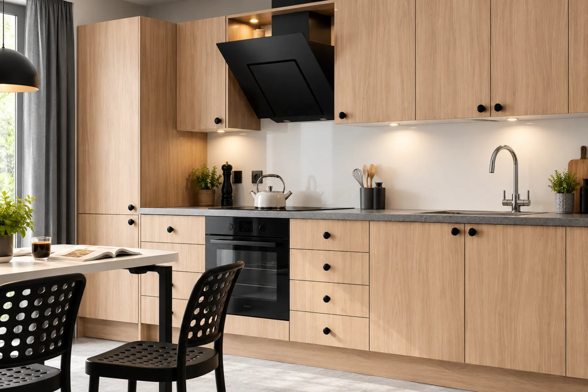 Amber Oak | Pre-Drilled Slab Kitchen Doors | Aspin Collins
