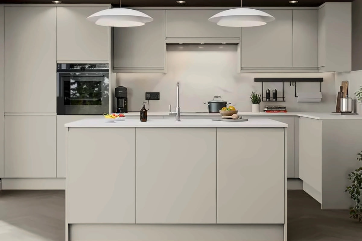 Cashmere Stone Matt | Budget J-Pull Handleless Kitchen Doors | Aspin Collins