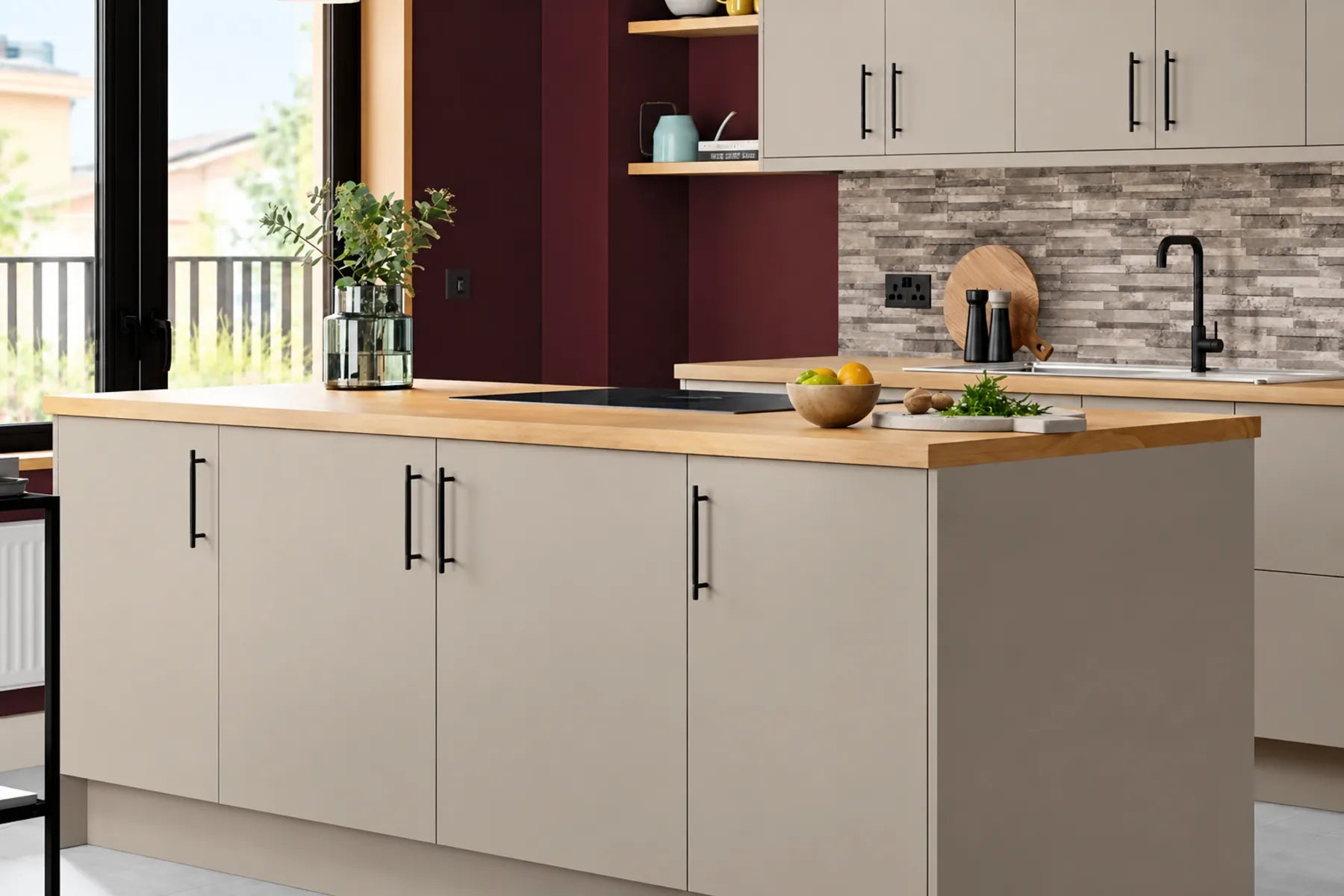 Cashmere Stone Matt | Pre-Drilled Slab Kitchen Doors | Aspin Collins