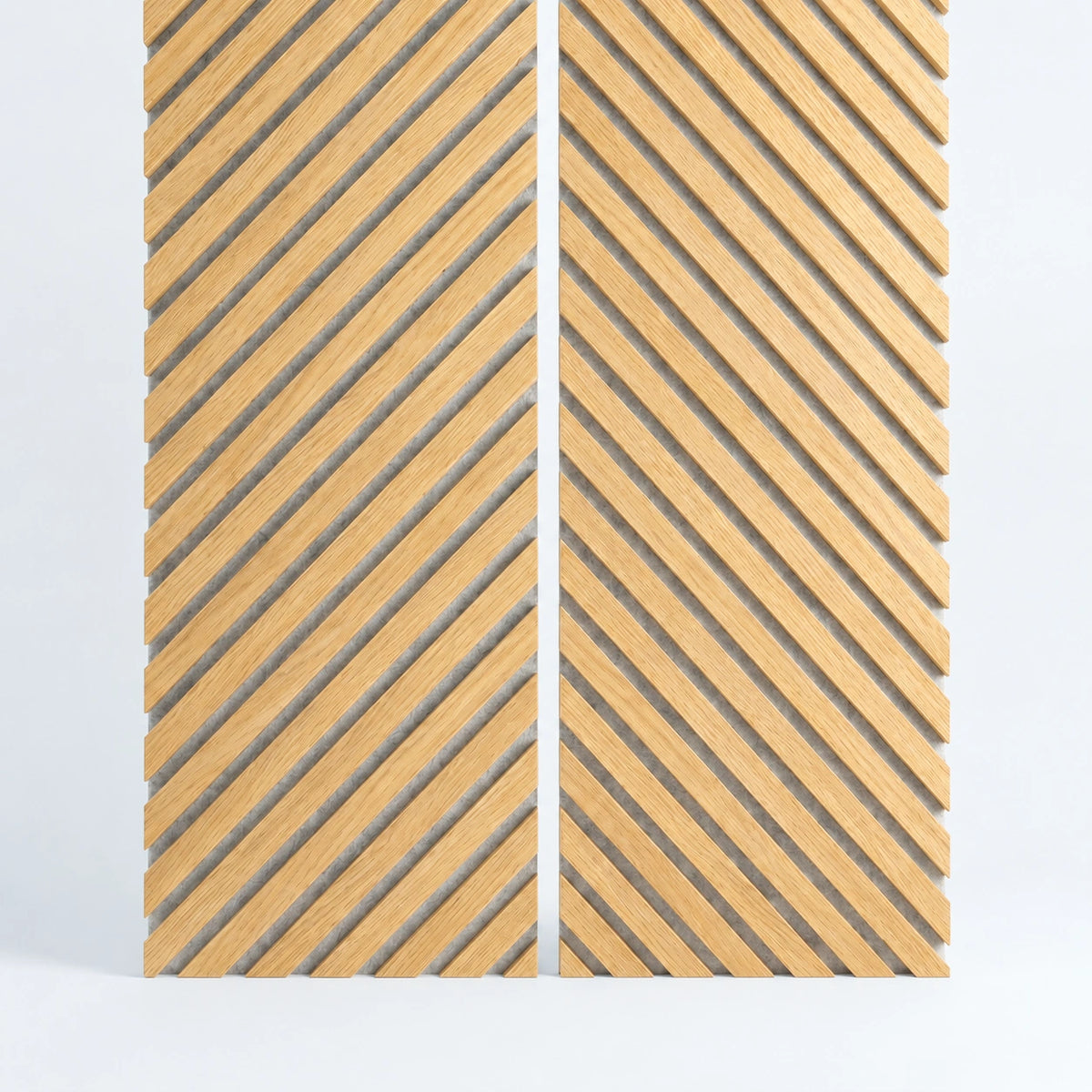 Nordvik - Chevron Oak Slat Wall Panels | Grey Felt Backing | Aspin Collins