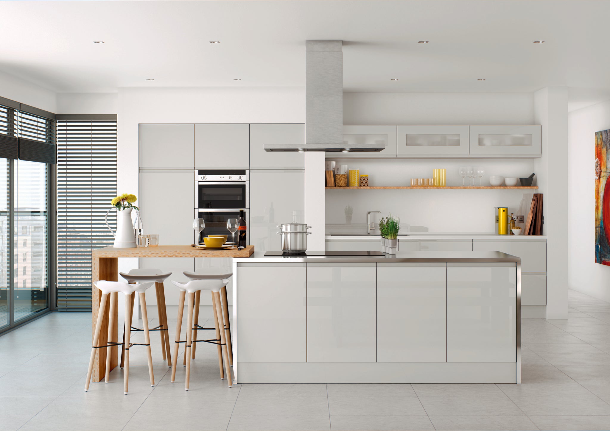 Levana Light Grey Gloss Kitchen Doors | High-Gloss Light Grey Handleless Doors | Aspin Collins