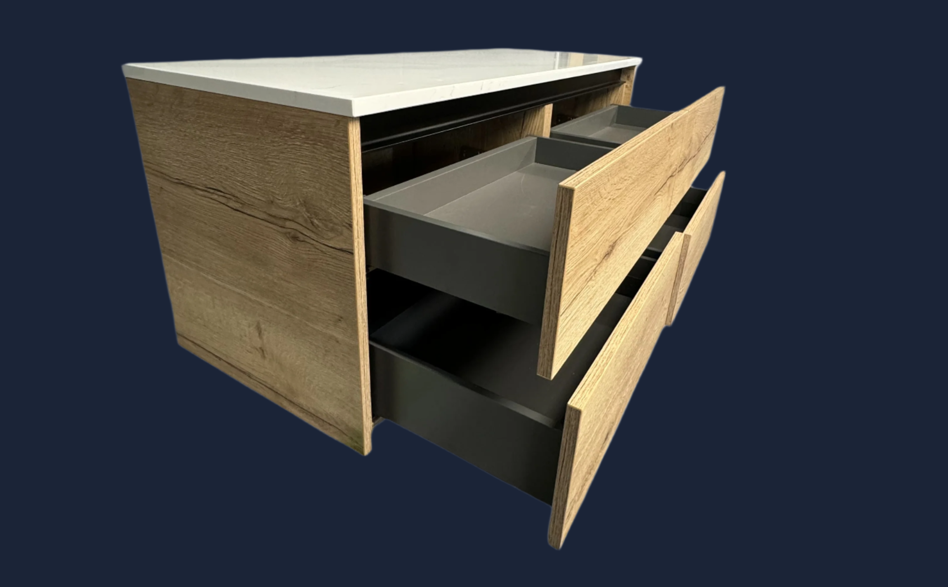 Bathroom Vanity Unit - Floating - Natural Halifax Oak/Black brushed Aluminium Inlays - Aspin Collins